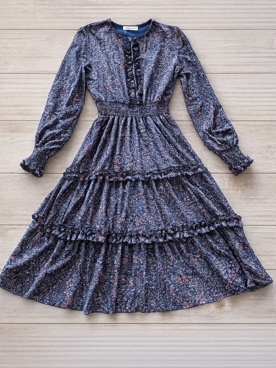 Adina Las Vegas Dresses & Skirts - Adina Las Vegas Blue Floral Cottagecore Prairie Smocked Ruffle Midi Dress L